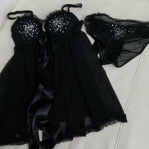Victoria Secret 2 Pcs Black Babydoll Set